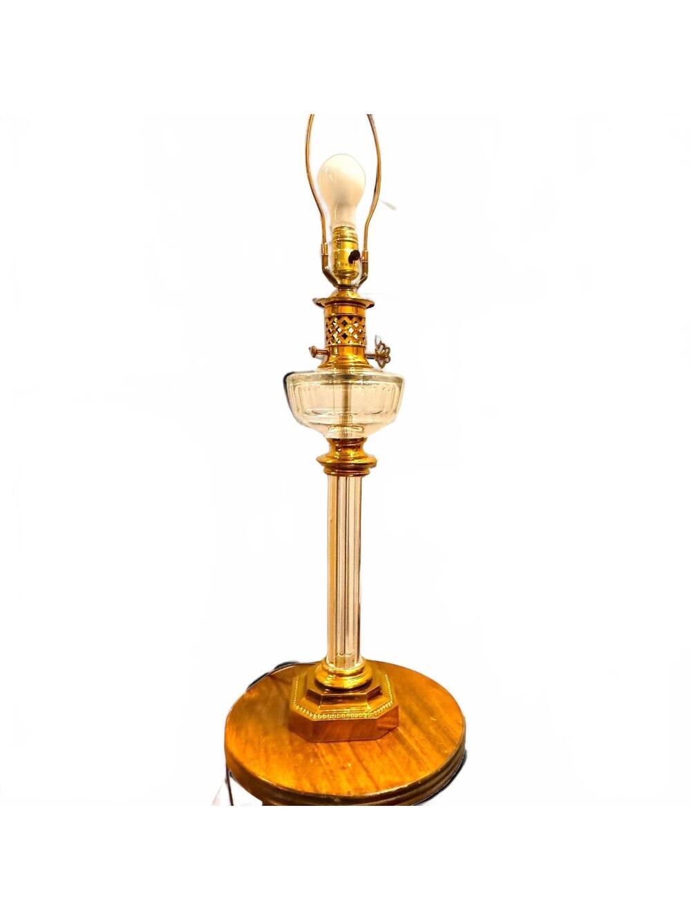 MCM Regency Brass Crystal Roman Column Table Lamp Art Glass Shade not Included
